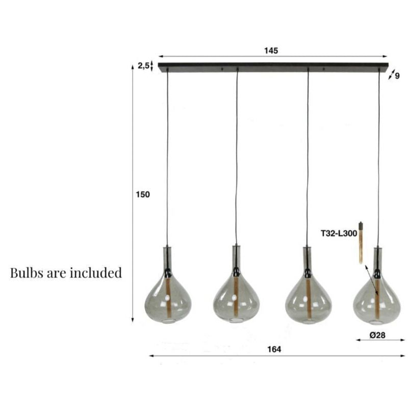 Ariana 4 String Smoke Glass Pendant Light