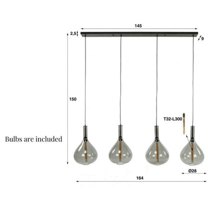 Ariana 4 String Smoke Glass Pendant Light