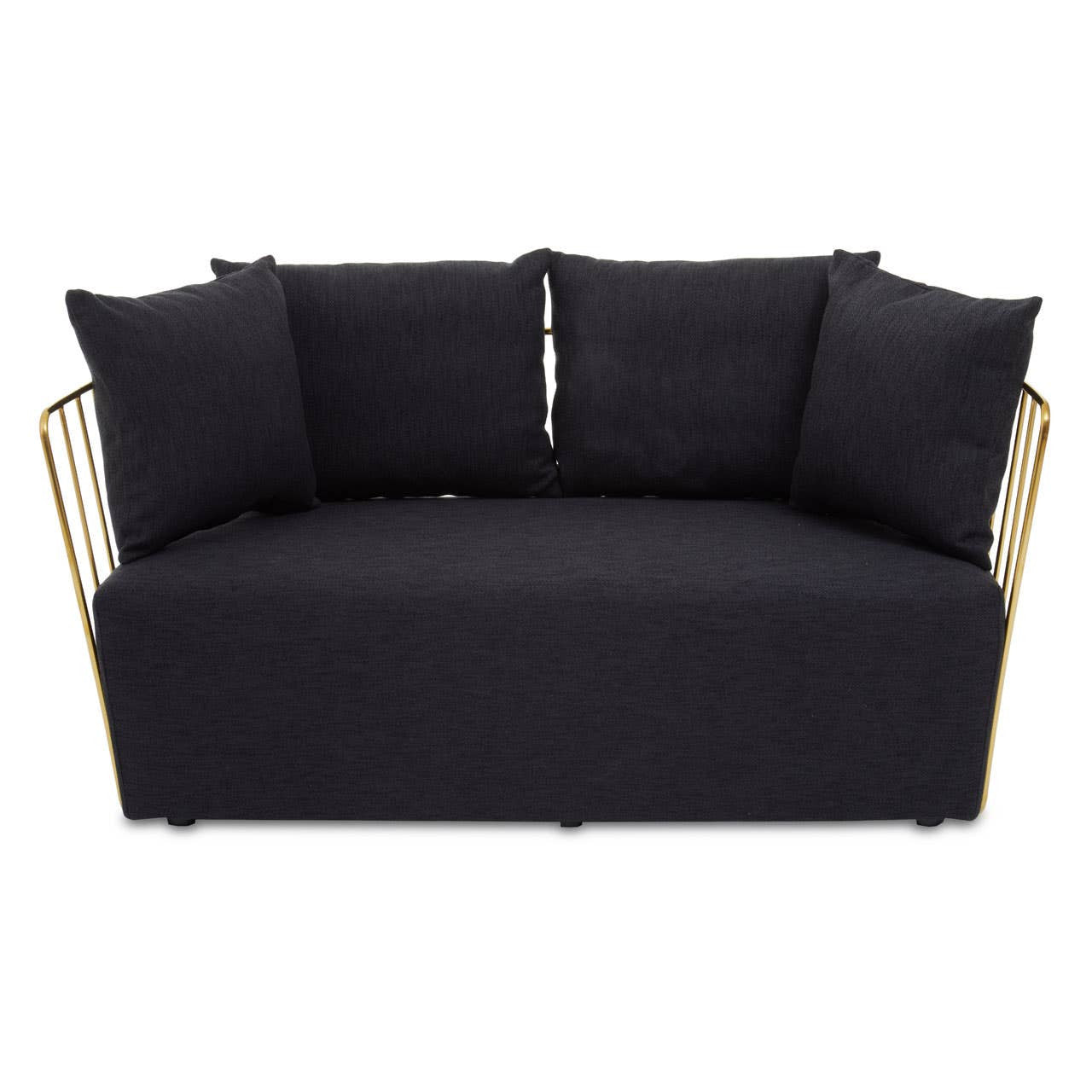 Azalea Two-Seat Sofa – Black Fabric & Gold Steel