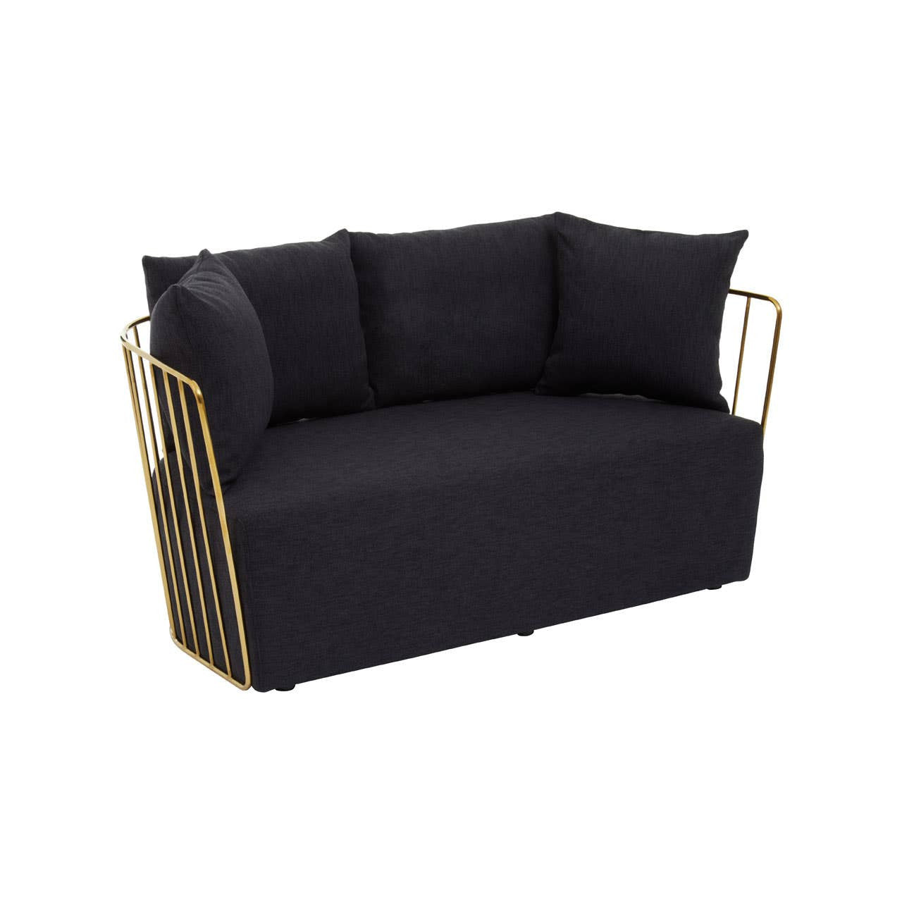 Azalea Two-Seat Sofa – Black Fabric & Gold Steel