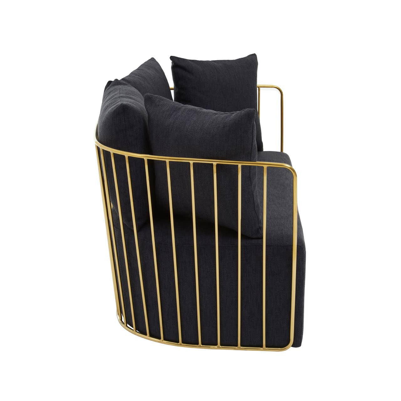 Azalea Two-Seat Sofa – Black Fabric & Gold Steel