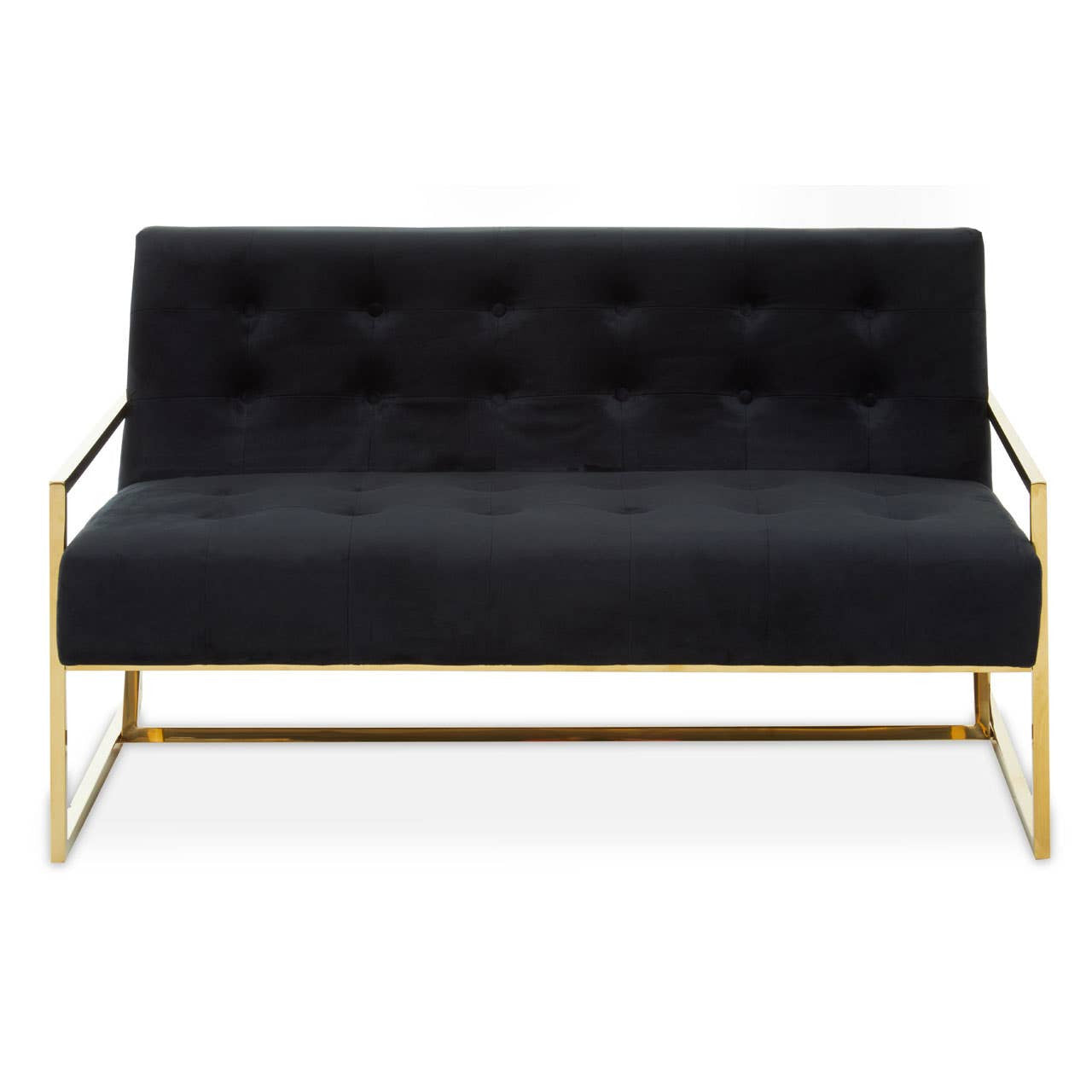 Azalea Two-Seat Sofa – Black Velvet & Gold Steel