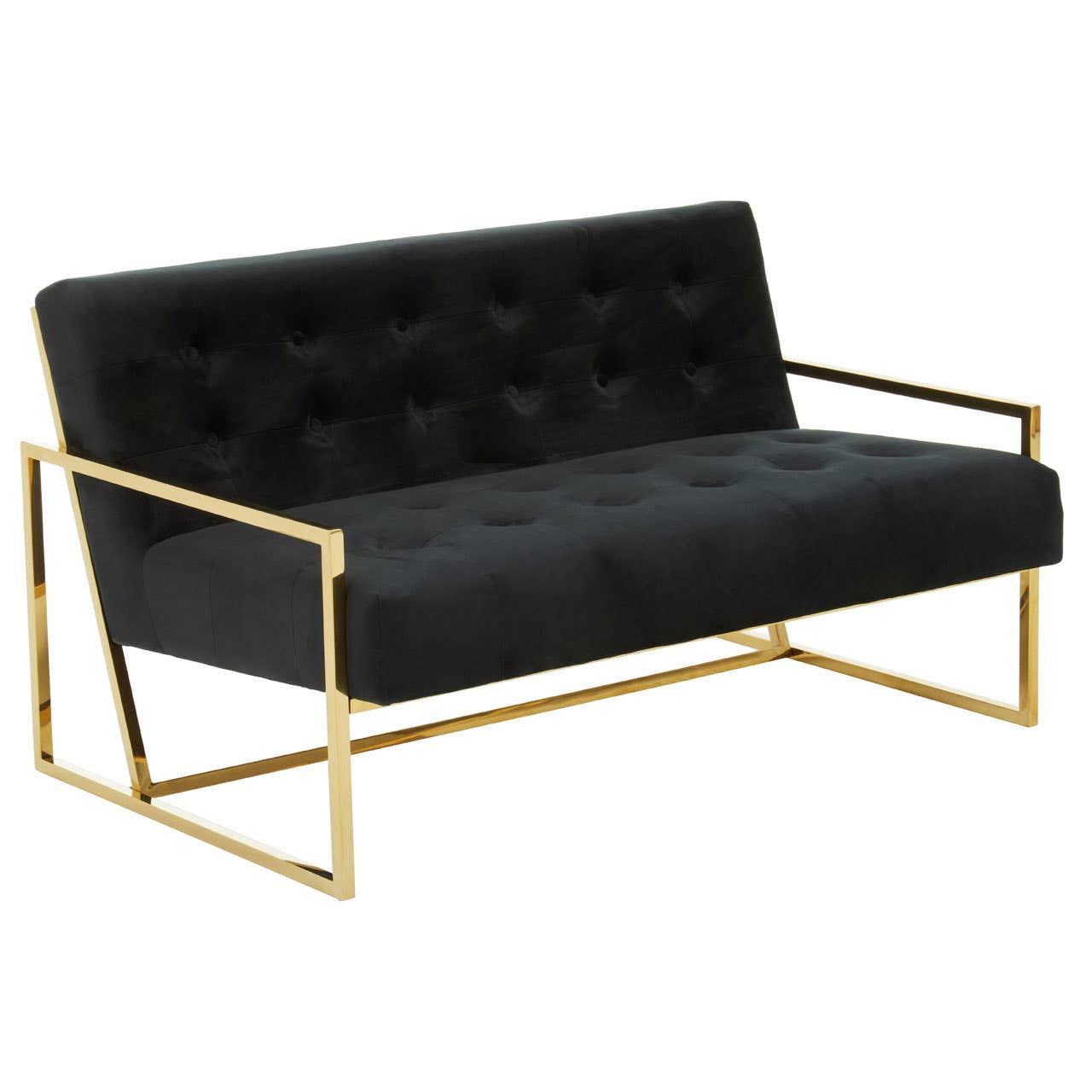 Azalea Two-Seat Sofa – Black Velvet & Gold Steel