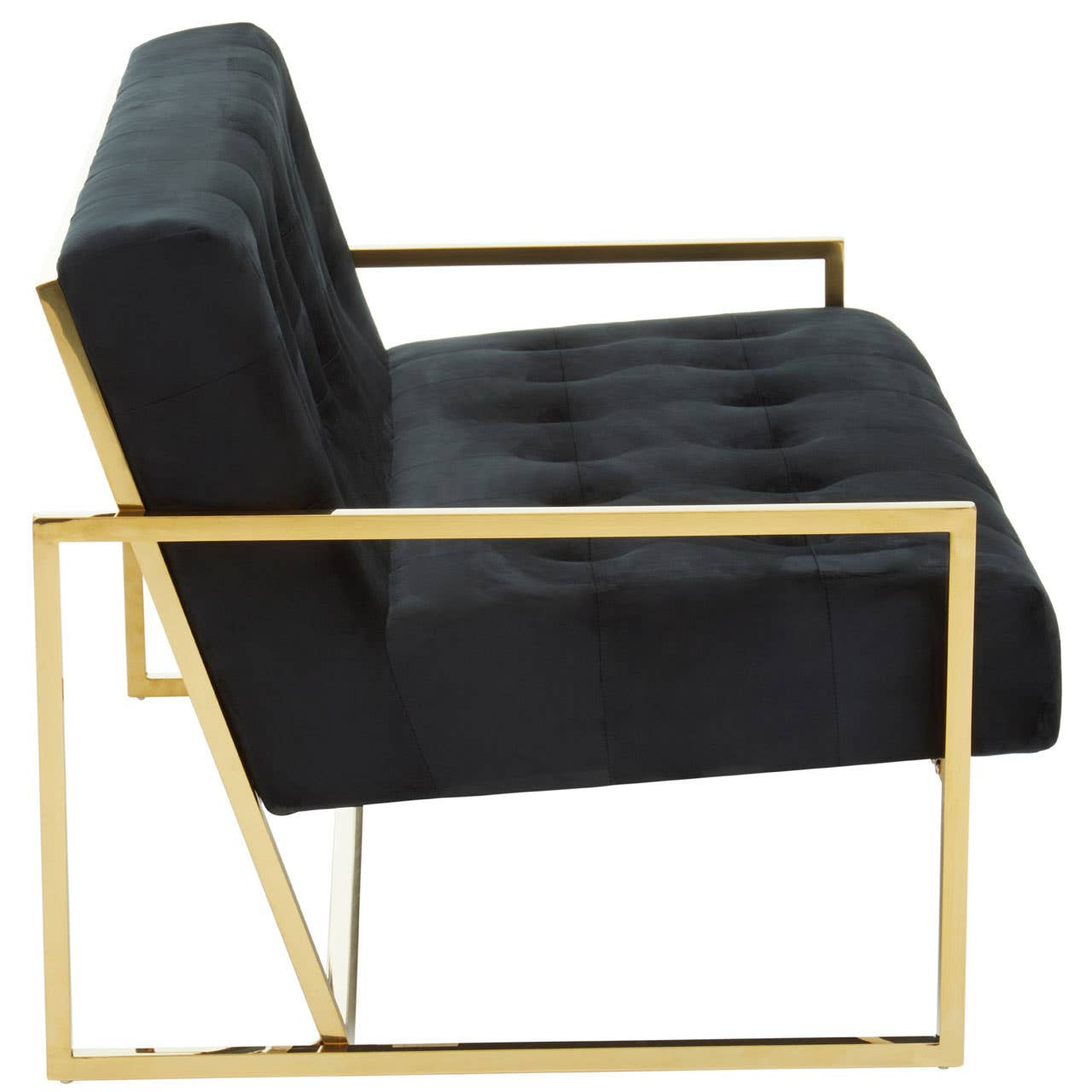 Azalea Two-Seat Sofa – Black Velvet & Gold Steel
