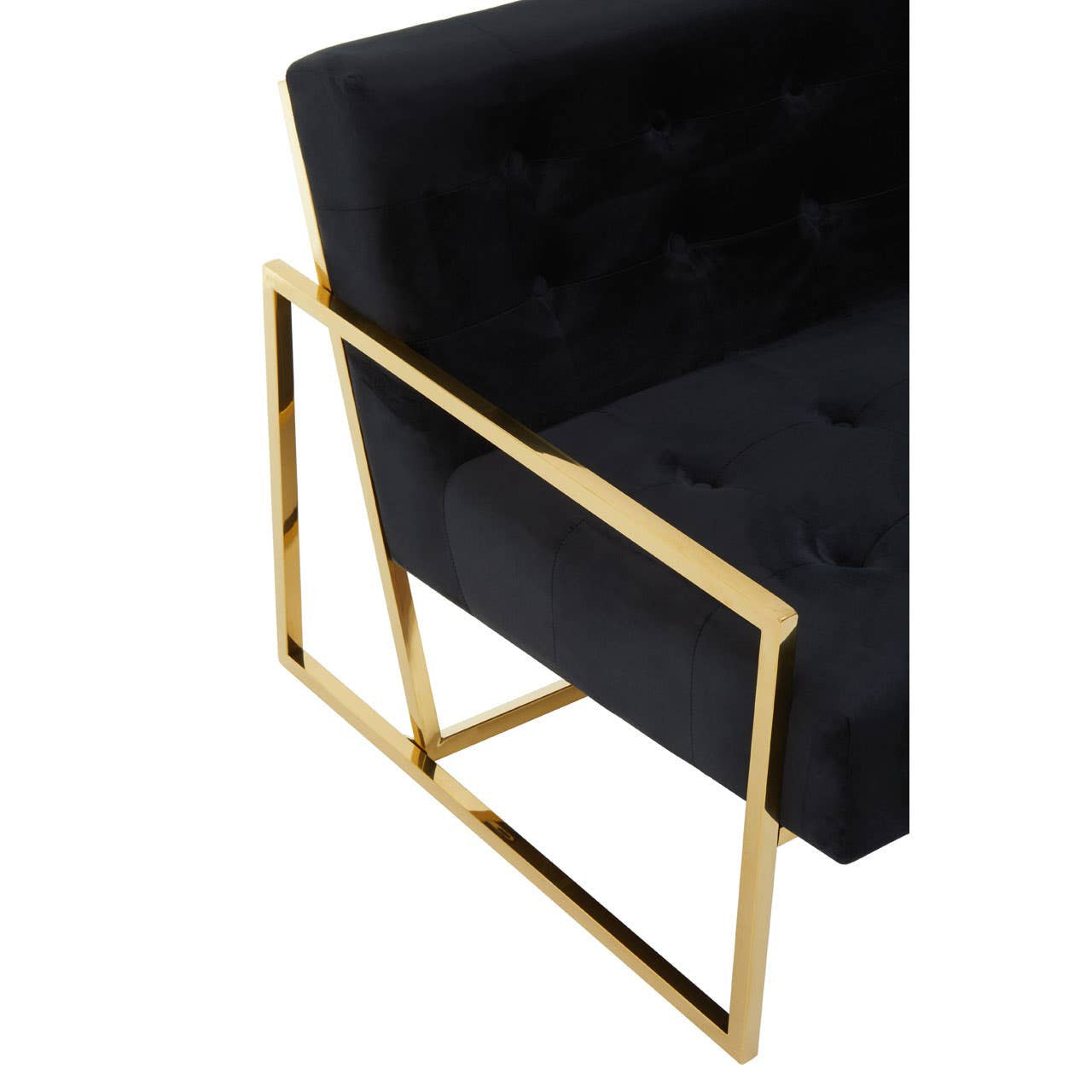 Azalea Two-Seat Sofa – Black Velvet & Gold Steel