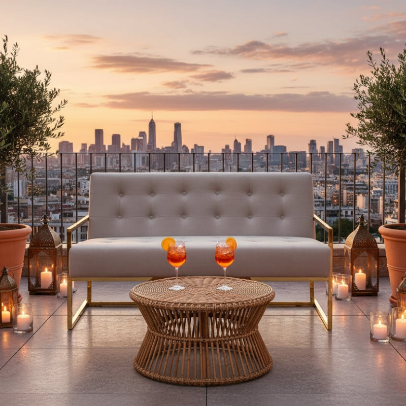 Azalea Two-Seat Sofa – Mink Velvet & Gold Steel