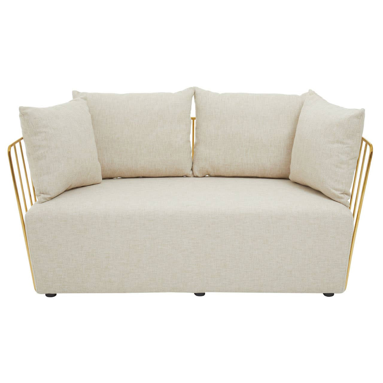 Azalea Two-Seat Sofa – Natural Fabric & Gold Steel