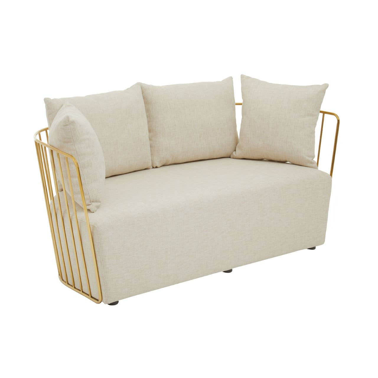 Azalea Two-Seat Sofa – Natural Fabric & Gold Steel