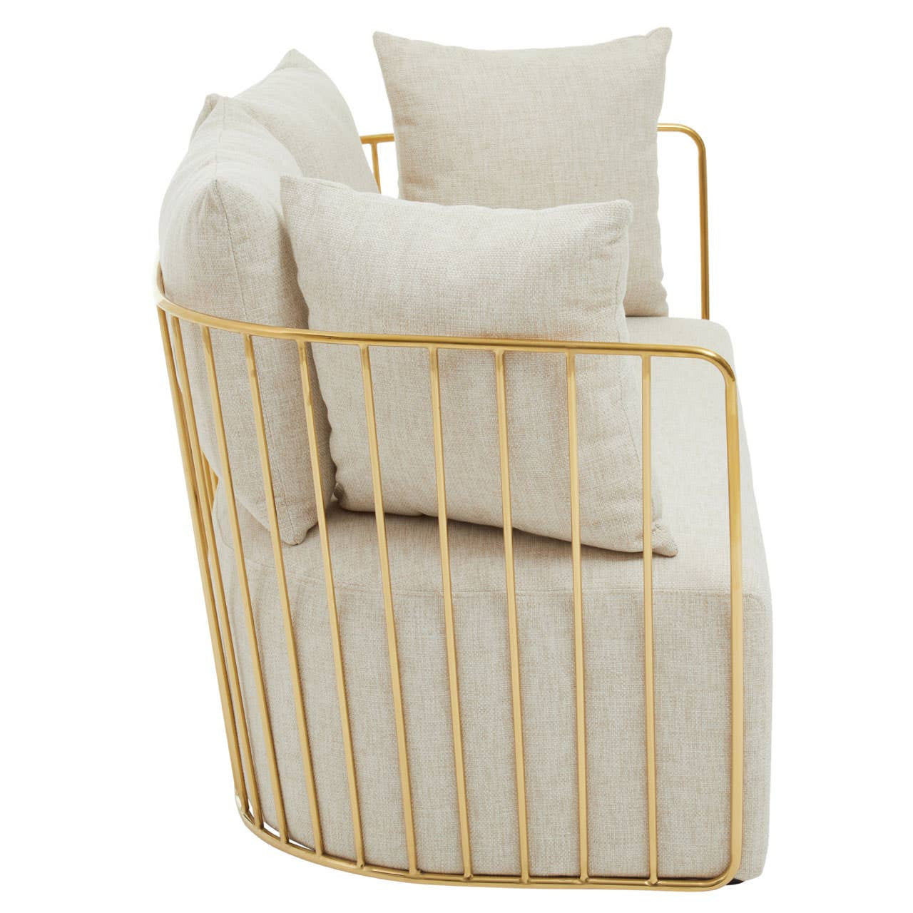 Azalea Two-Seat Sofa – Natural Fabric & Gold Steel
