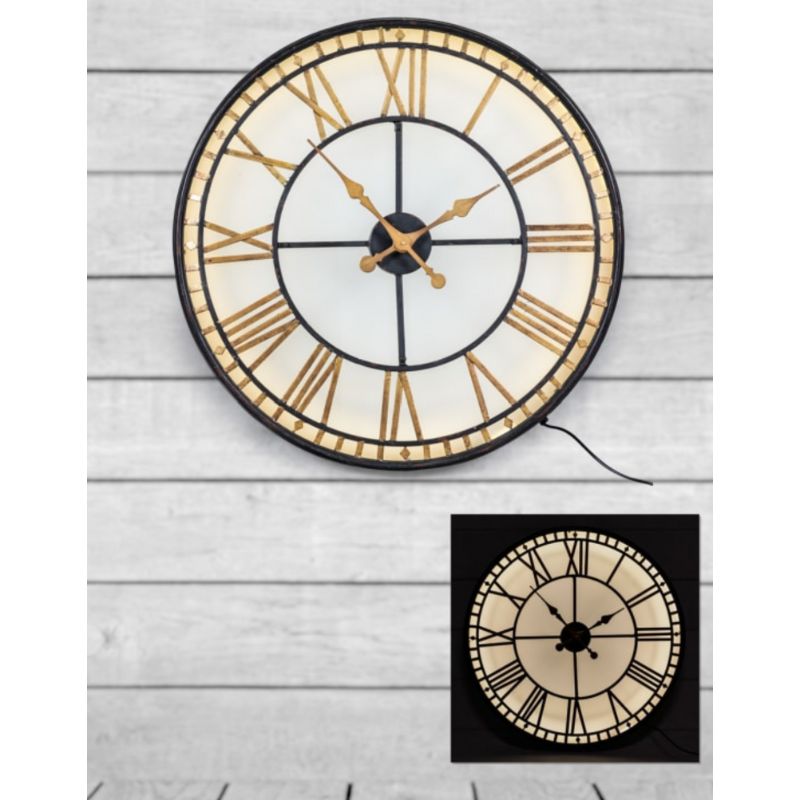 Black and Gold Back Lit Glass "Westminster" Wall Clock