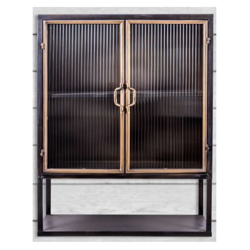 Black and Antique Gold "Orwell" Square Metal Wall Cabinet with Shelf