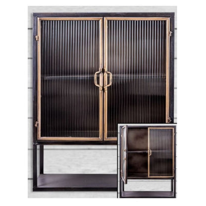 Black and Antique Gold "Orwell" Square Metal Wall Cabinet with Shelf