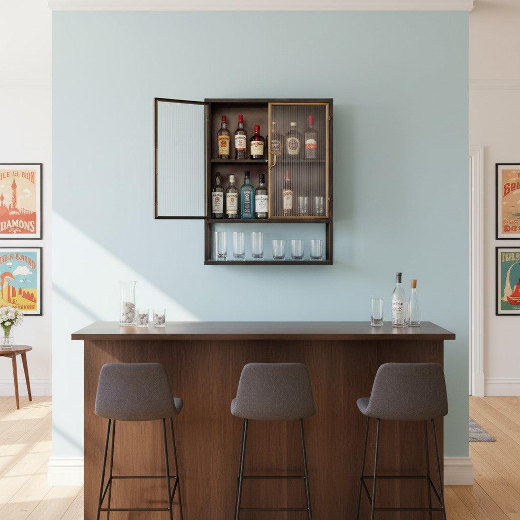 Black and Antique Gold "Orwell" Square Metal Wall Cabinet with Shelf