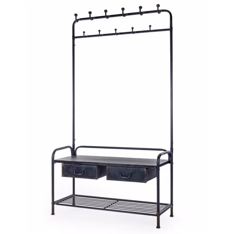 Black Metal "Verne" Coat Rack Bench