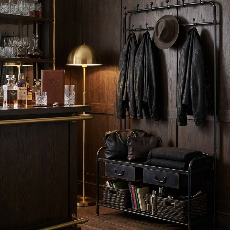 Black Metal "Verne" Coat Rack Bench