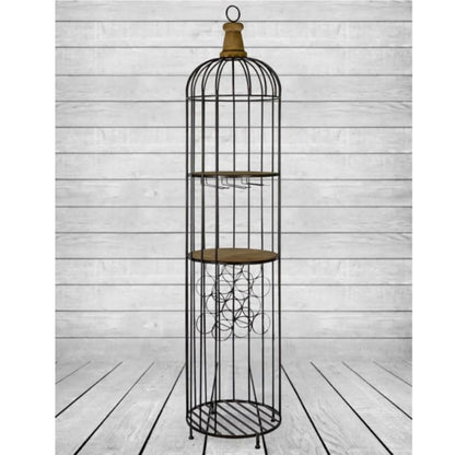 Black Metal and Wood Bar Storage Unit