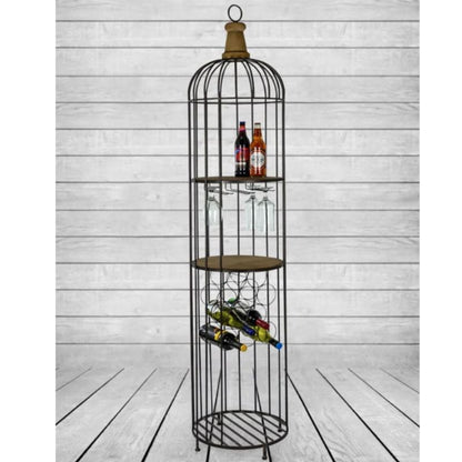 Black Metal and Wood Bar Storage Unit