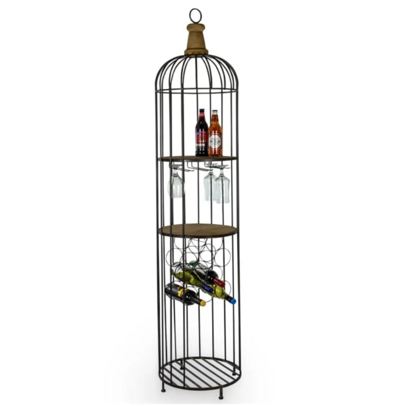 Black Metal and Wood Bar Storage Unit