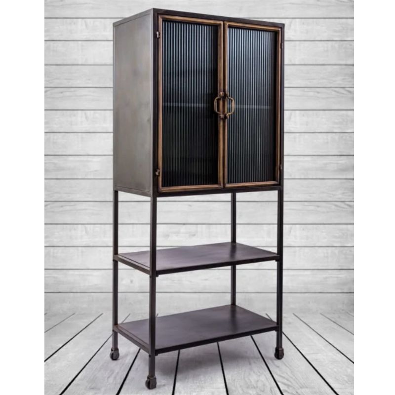 Black and Antique Gold "Orwell" Tall Cabinet with Shelves