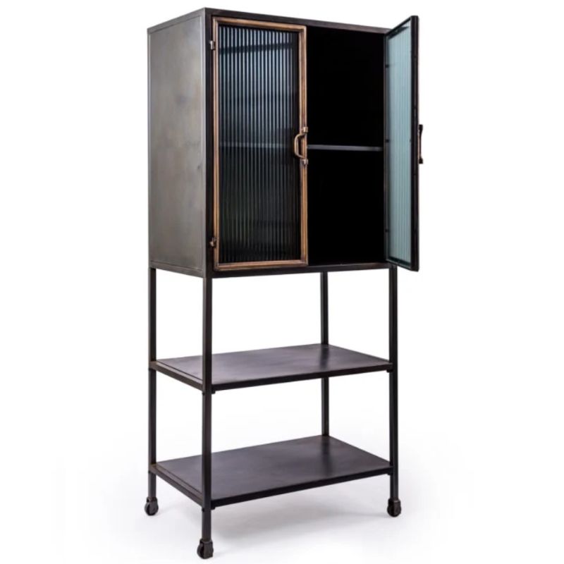 Black and Antique Gold "Orwell" Tall Cabinet with Shelves