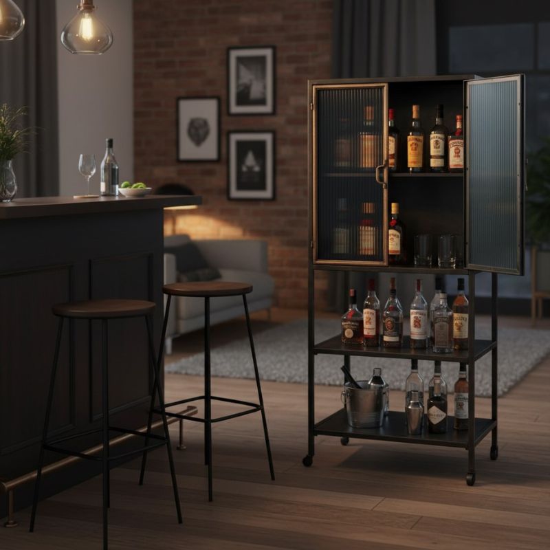 Black and Antique Gold "Orwell" Tall Cabinet with Shelves