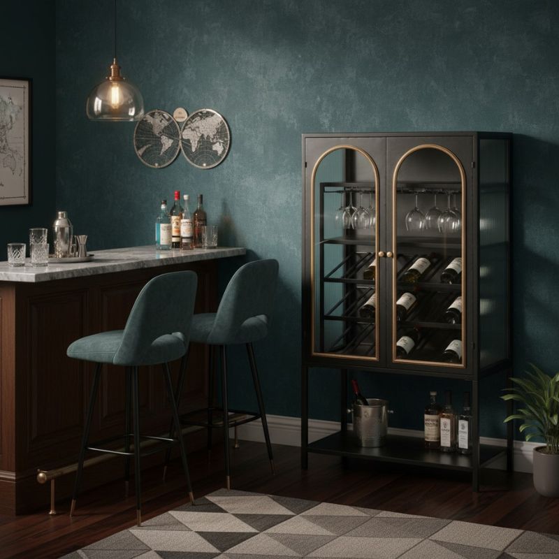 Black and Antique Gold "Orwell" Wine Storage Cabinet