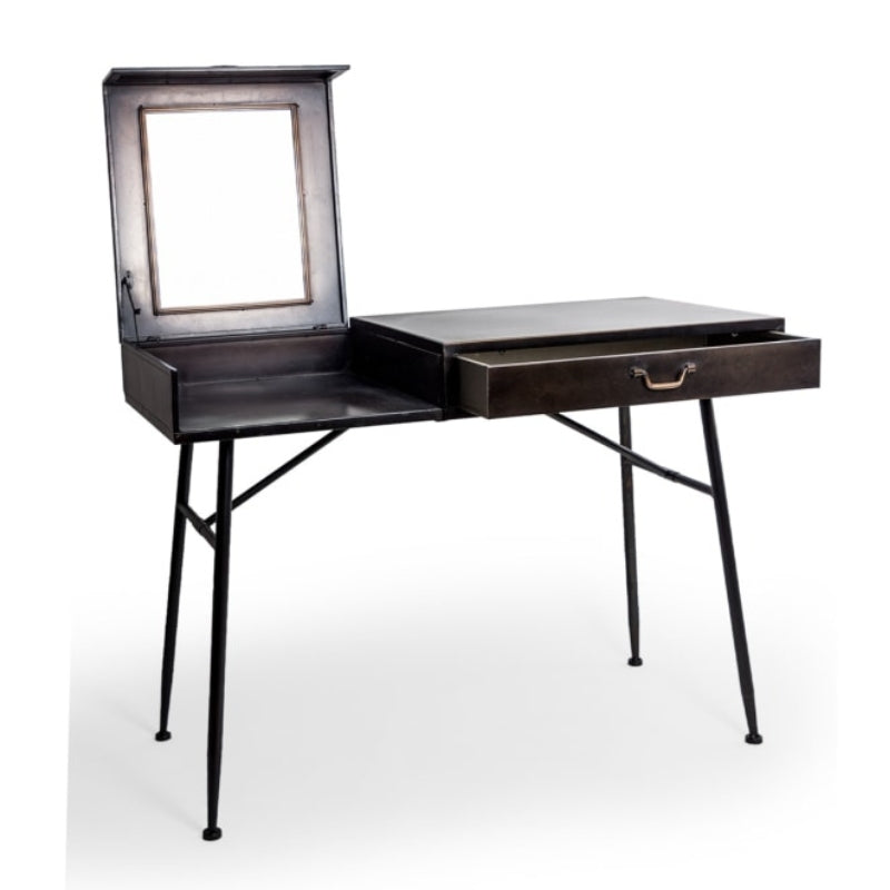 Black and Antique Gold "Orwell" Desk with Concealed Vanity Mirror