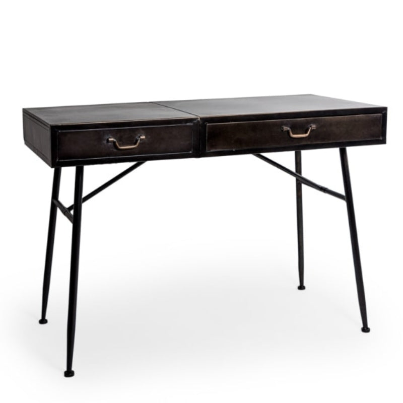 Black and Antique Gold "Orwell" Desk with Concealed Vanity Mirror
