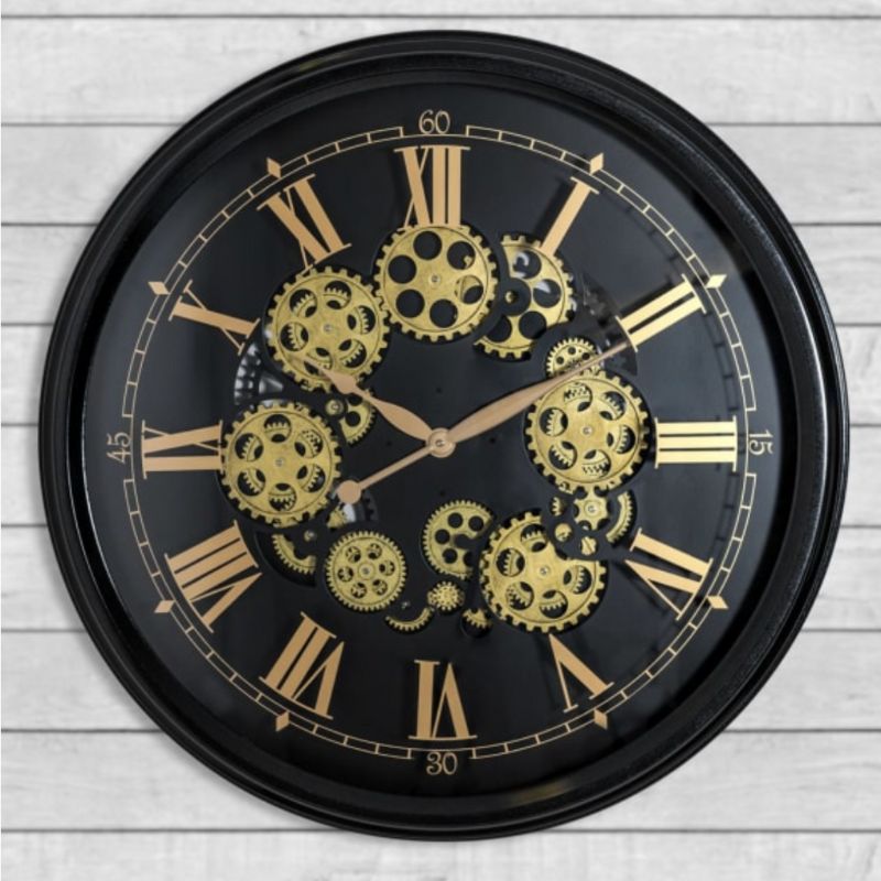 Black and Gold Large Moving Gears Clock
