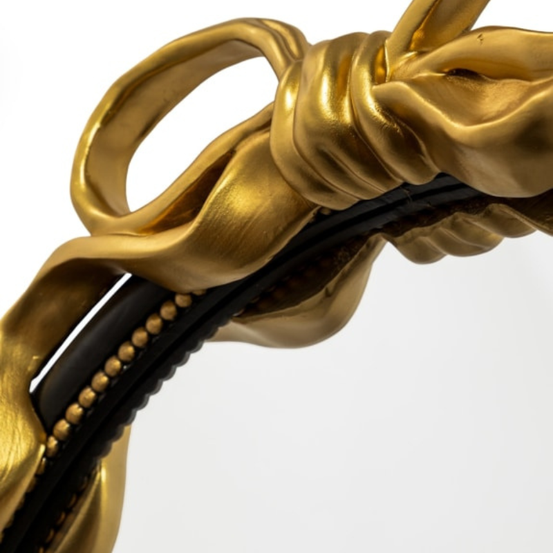 Black with Gold Bow Round Wall Mirror