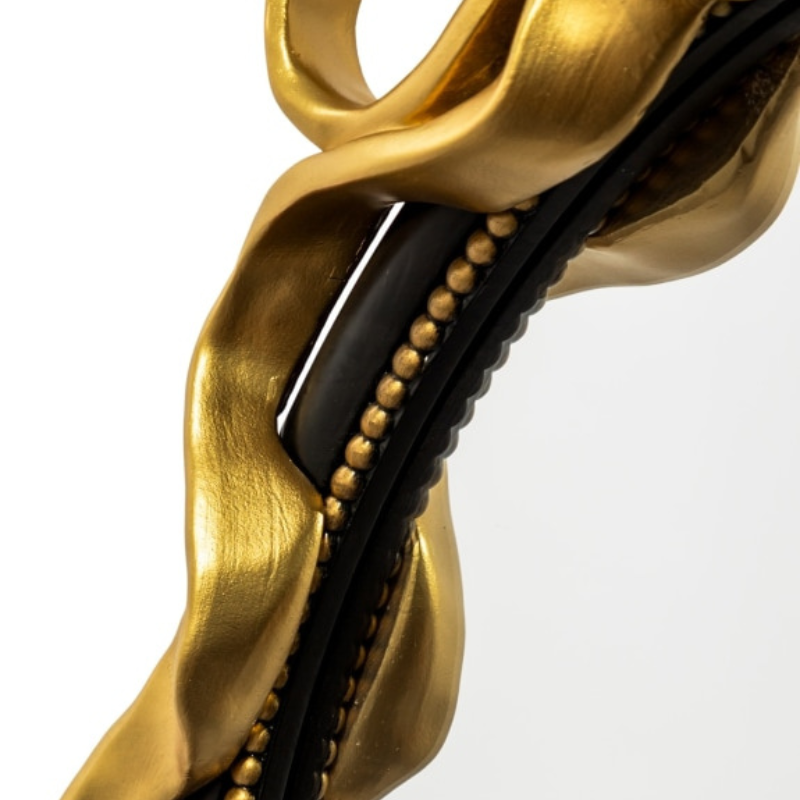 Black with Gold Bow Round Wall Mirror