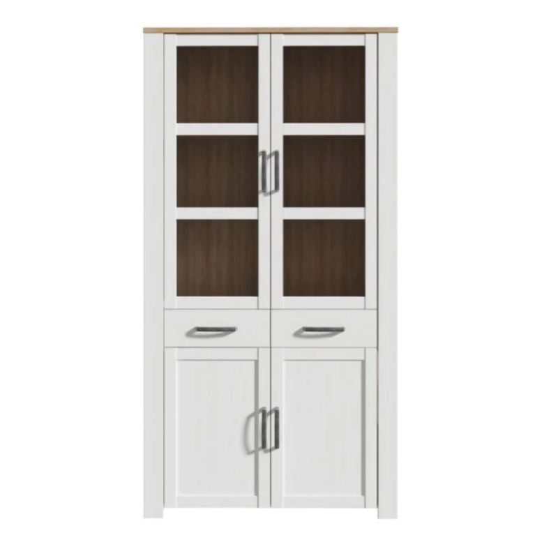 Bohol Display Cabinet 4 Door 2 Drawer in Oak/White with Optional LED Lighting