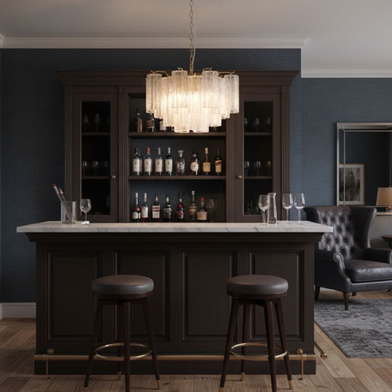 Brass with Multi Clear Waved Cylinder Glass Chandelier