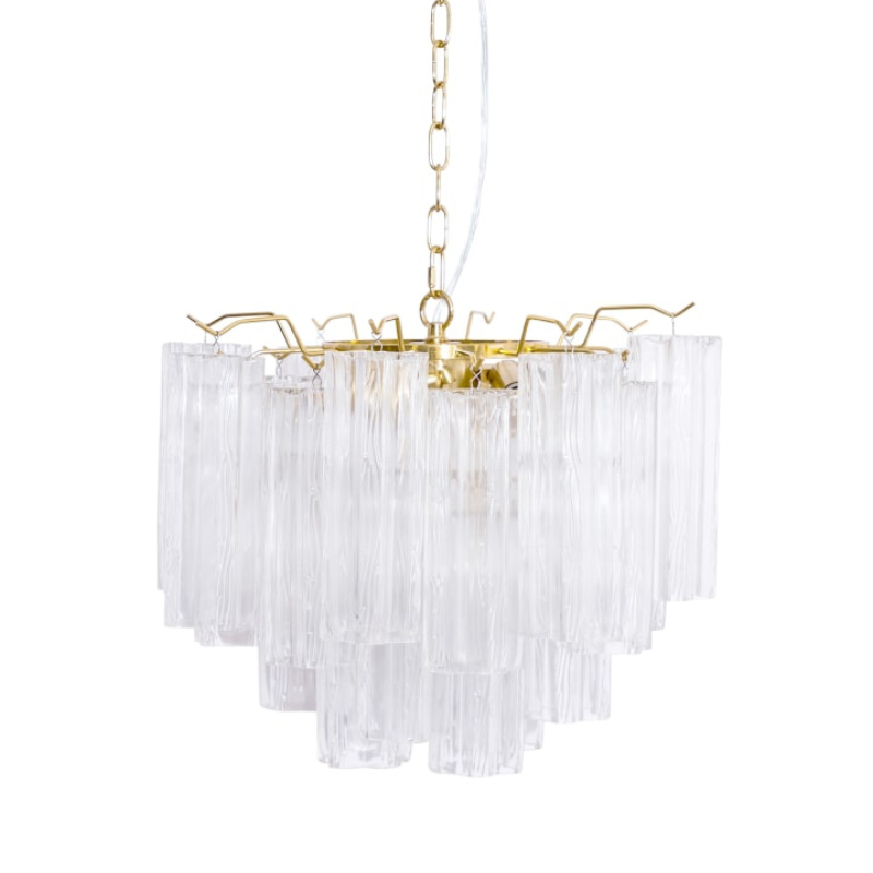 Brass with Multi Clear Waved Cylinder Glass Chandelier