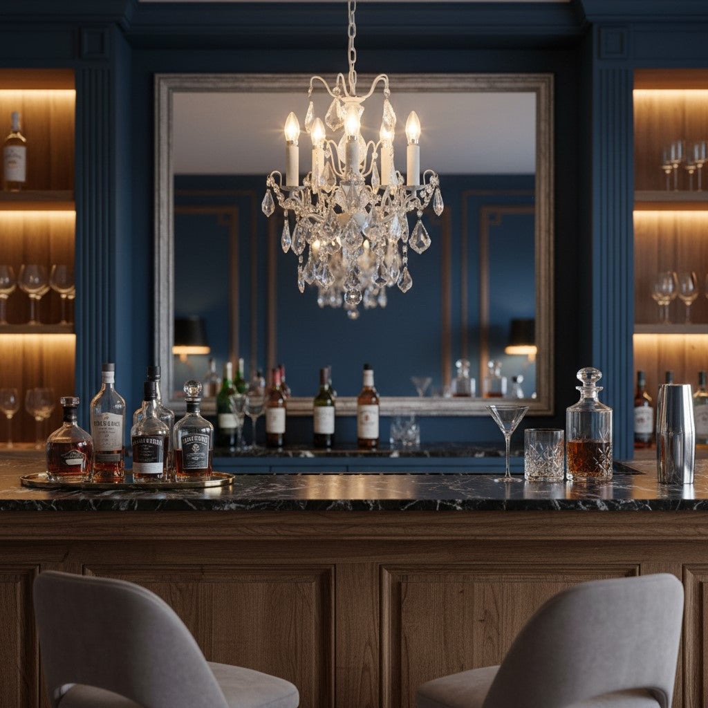 Antique Crackle White 5 Branch French Chandelier