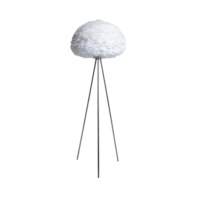 Chrome Tripod Floor Lamp with White Feather Shade