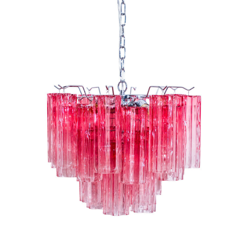 Chrome with Multi Pink Waved Cylinder Glass Chandelier
