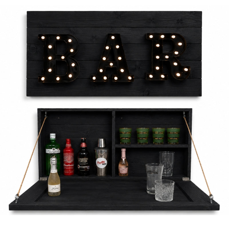 Rustic Wooden Drop Down Bar with Light Up Sign