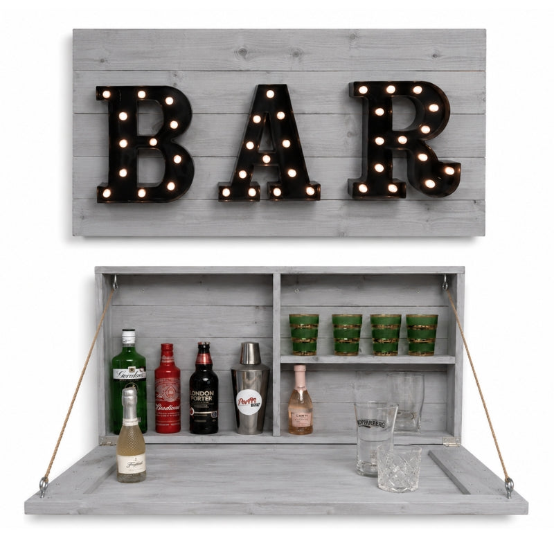 Rustic Wooden Drop Down Bar with Light Up Sign