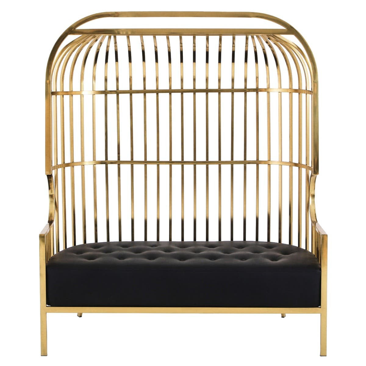 Eliza Dome Cage Sofa – Gold & Black Faux Leather