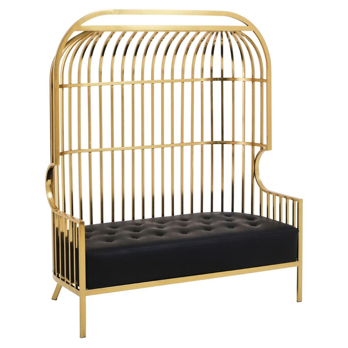 Eliza Dome Cage Sofa – Gold & Black Faux Leather