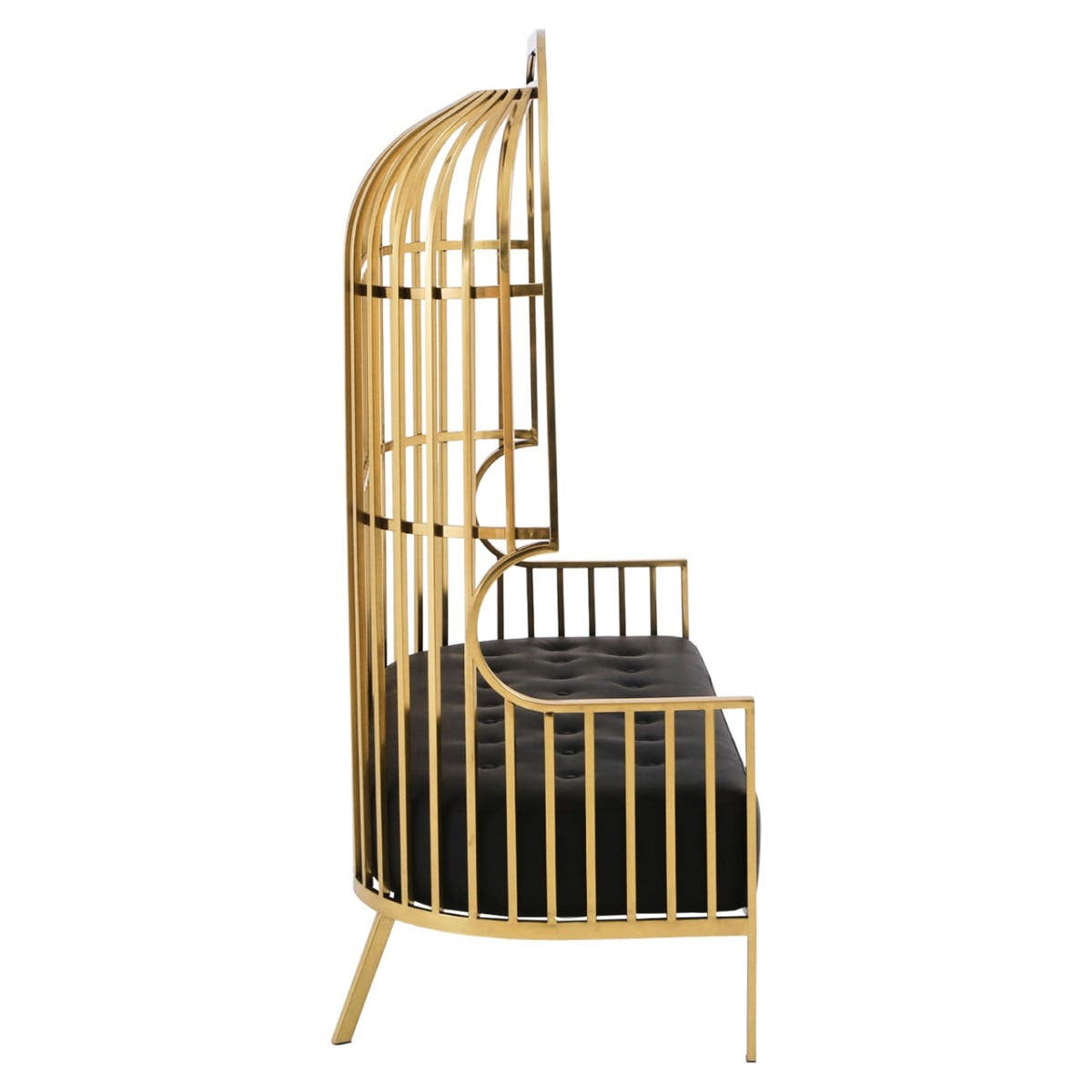 Eliza Dome Cage Sofa – Gold & Black Faux Leather