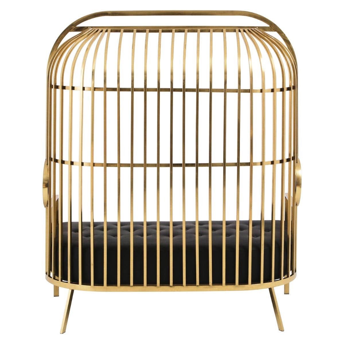 Eliza Dome Cage Sofa – Gold & Black Faux Leather