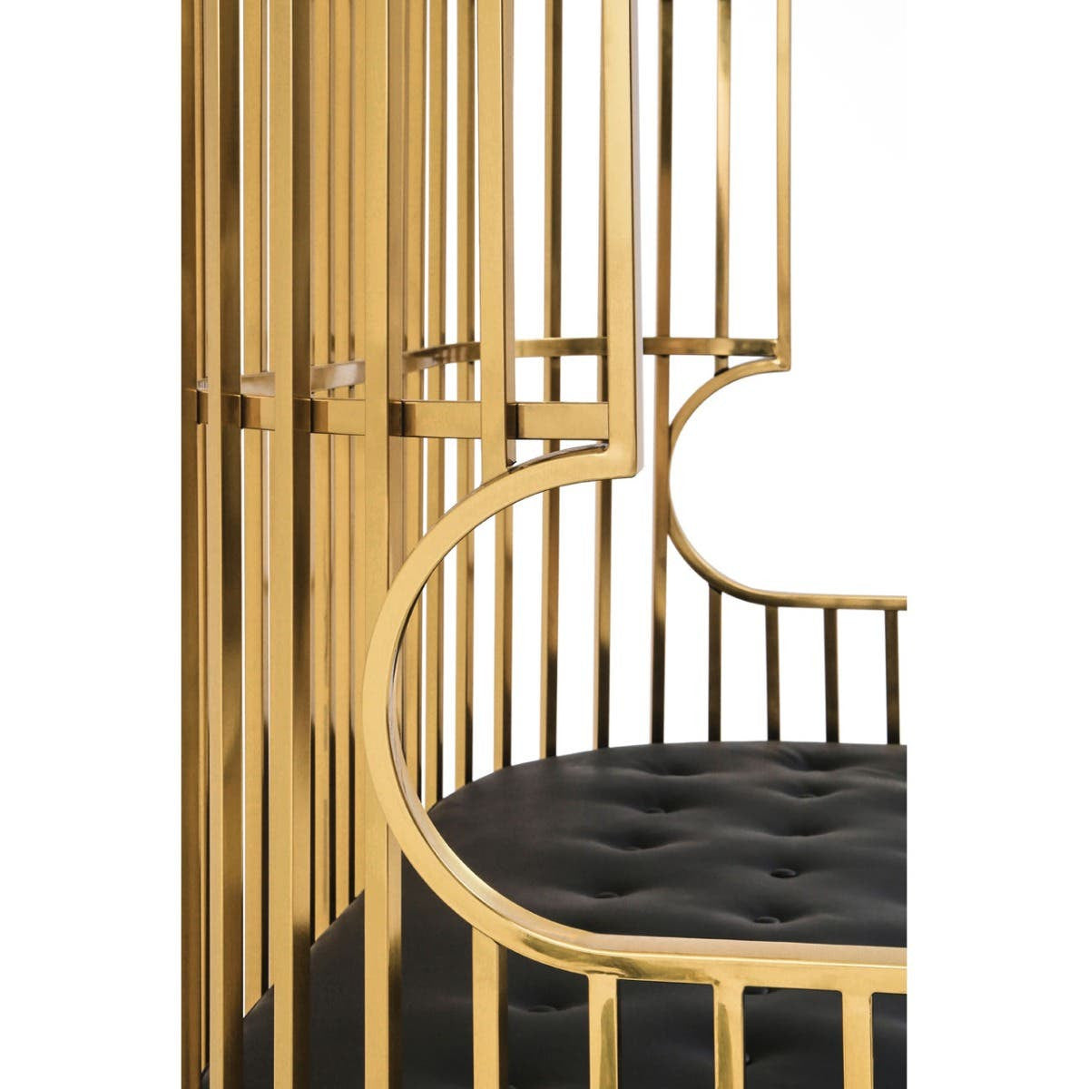 Eliza Dome Cage Sofa – Gold & Black Faux Leather