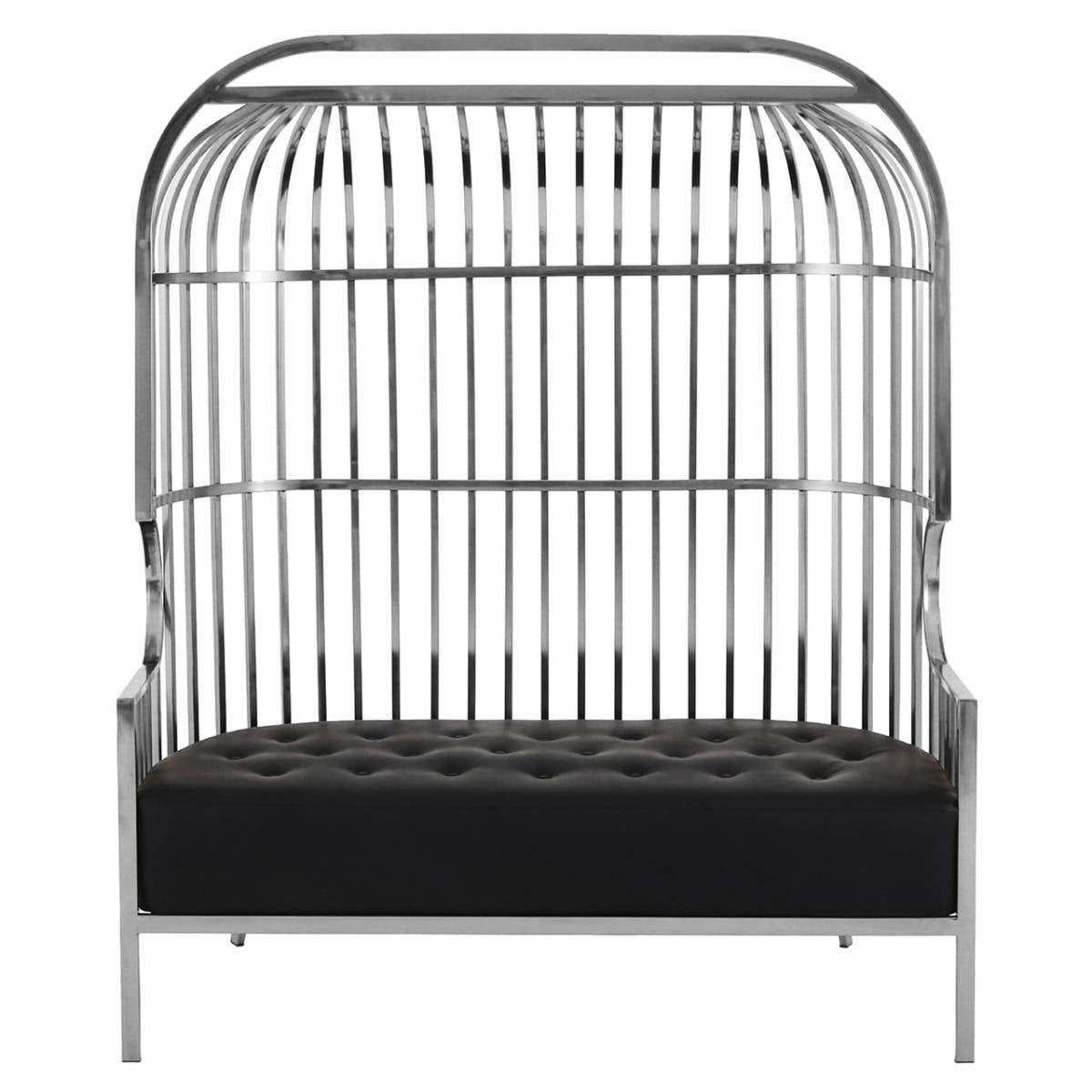 Eliza Dome Cage Sofa – Silver & Black Faux Leather