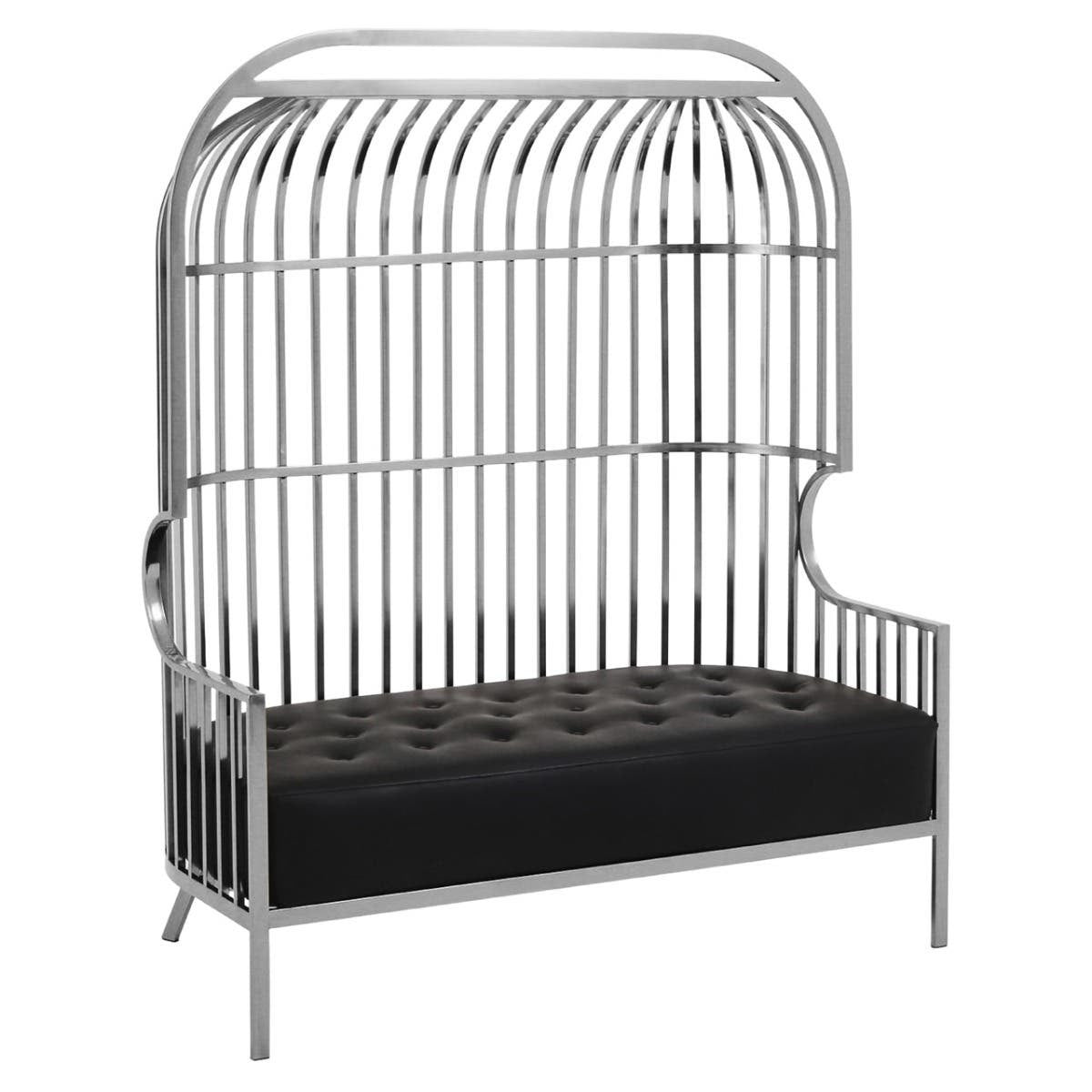 Eliza Dome Cage Sofa – Silver & Black Faux Leather