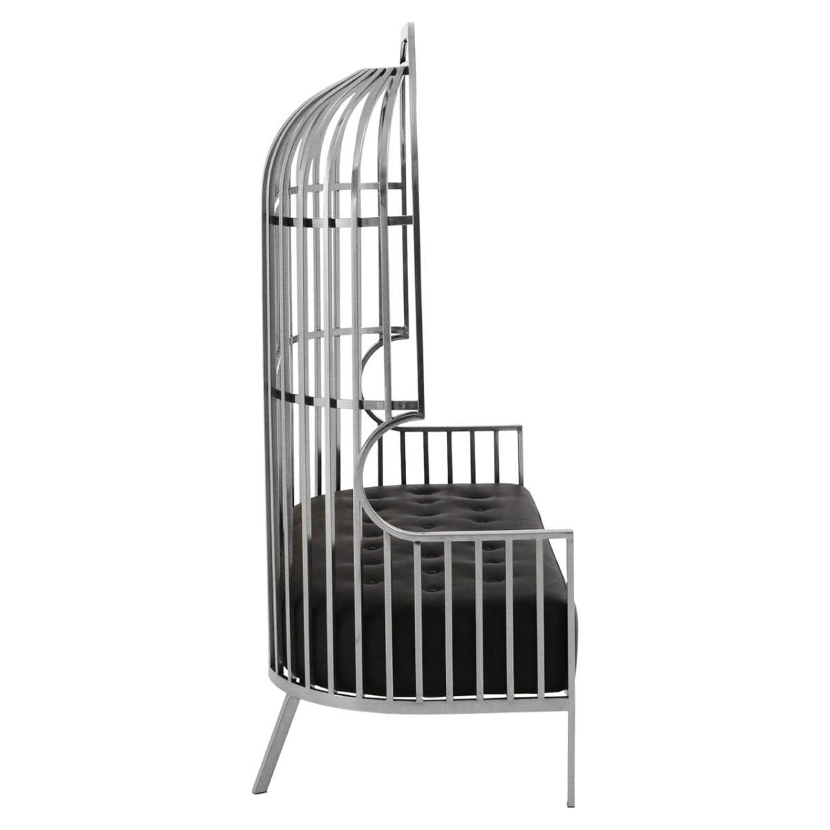 Eliza Dome Cage Sofa – Silver & Black Faux Leather