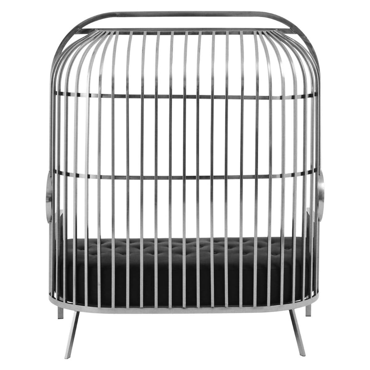 Eliza Dome Cage Sofa – Silver & Black Faux Leather