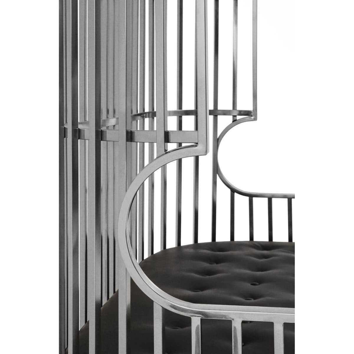Eliza Dome Cage Sofa – Silver & Black Faux Leather