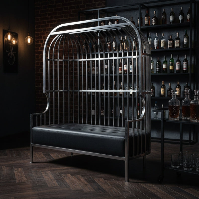 Eliza Dome Cage Sofa – Silver & Black Faux Leather